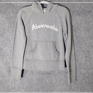 Abercrombie Hoodie Boys M Gray Embroidered Pullover Y2K Skater Pullover Pocket‎